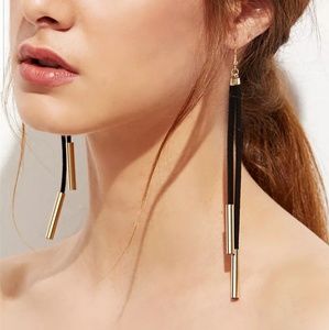 Gray & Silver Long Leather Suade Boho Earrings